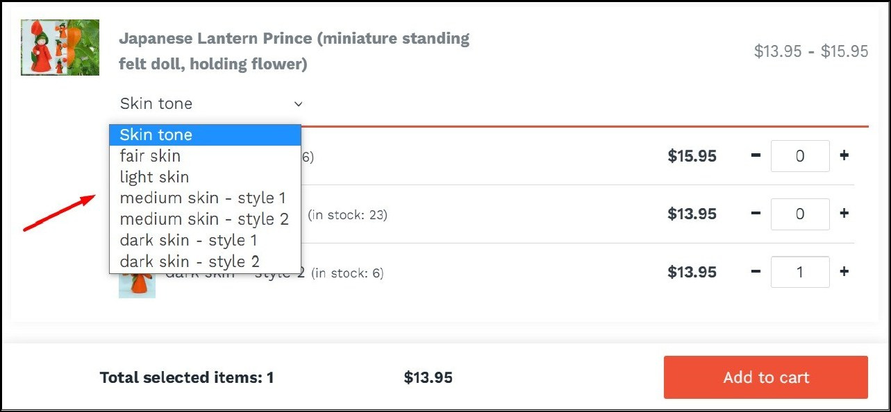 Display Product variations in dropdown in Shopify