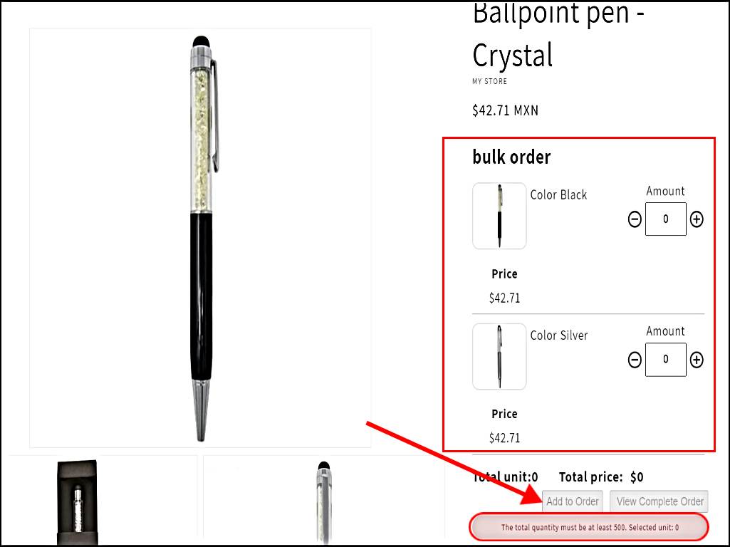 MultiVariants Bulk Order App On A Shopify Store Using Custom Variant Display and MOQ Feature