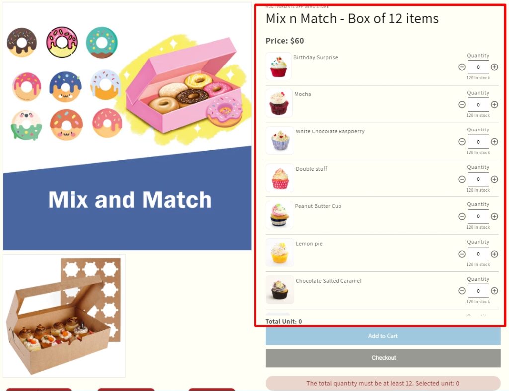 Mix and Match Combination and setting order minimum for each variant