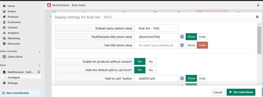 Configuring complex variant restrictions MultiVariants Rule Set 2