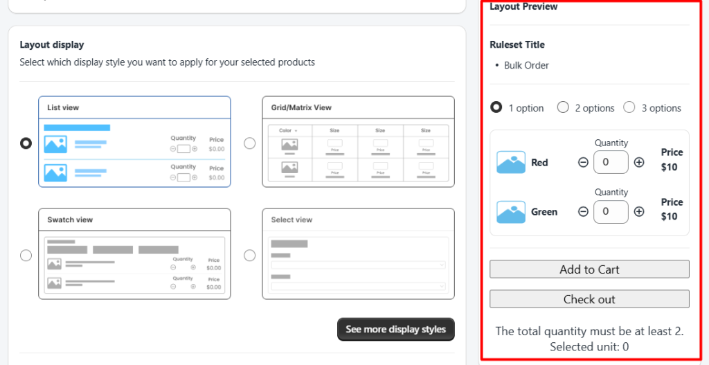 New interface of Layot display preview