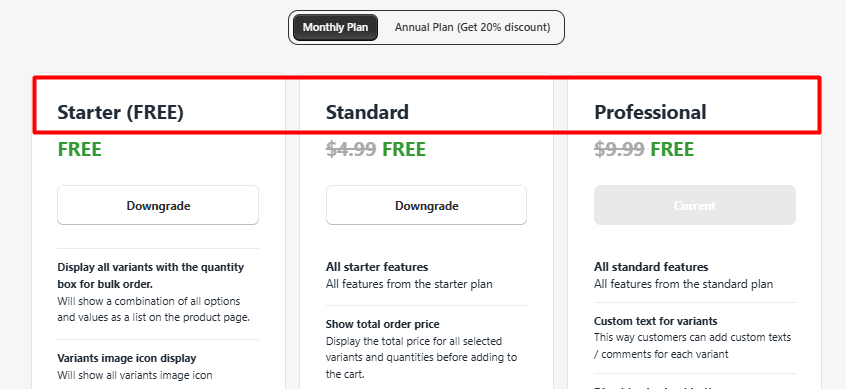 New user interface of Subscription plan page