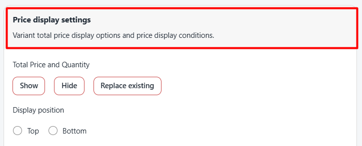 Price display setting with user-friendly UI