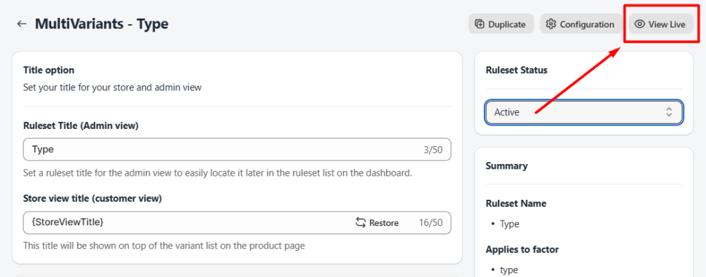 See the live view after creating a ruleset