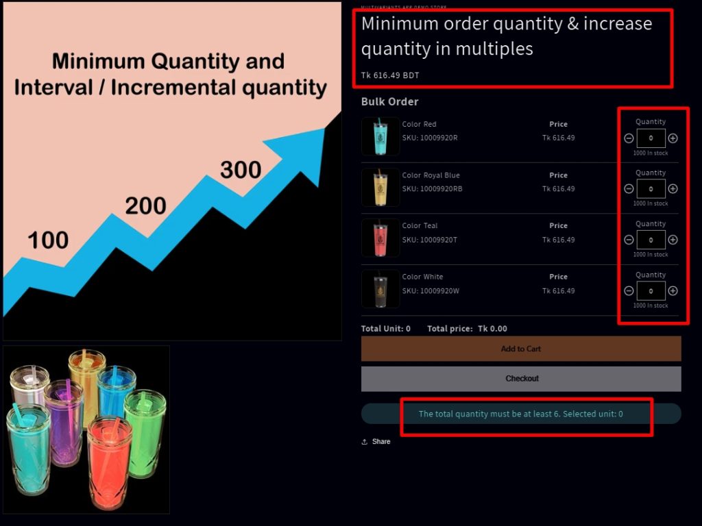 Setting up Minimum order quantity ranges