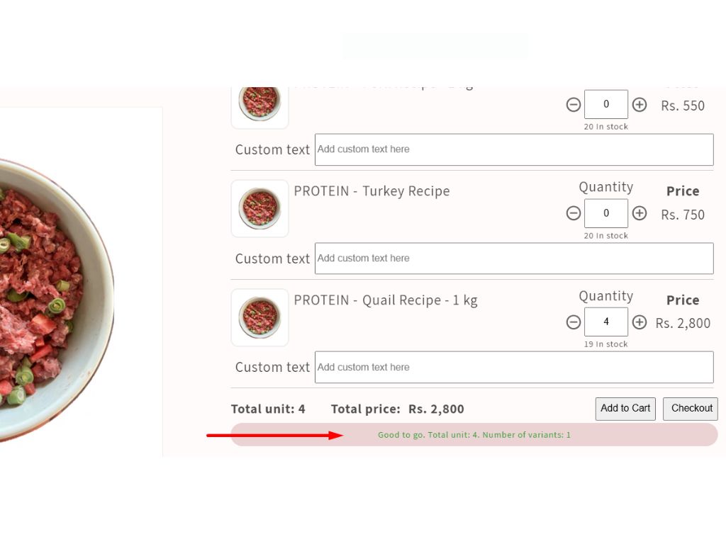 “Good to go” message showing when a customer chooses 4 units