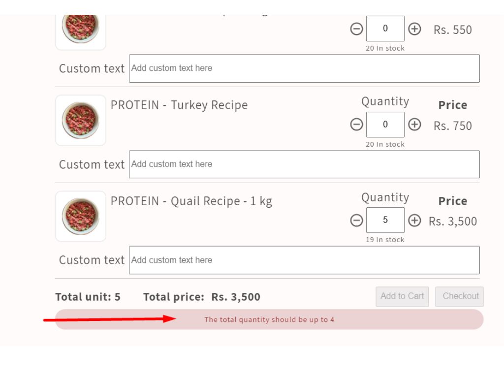 The add to cart button is inactive because they choose more than 4
