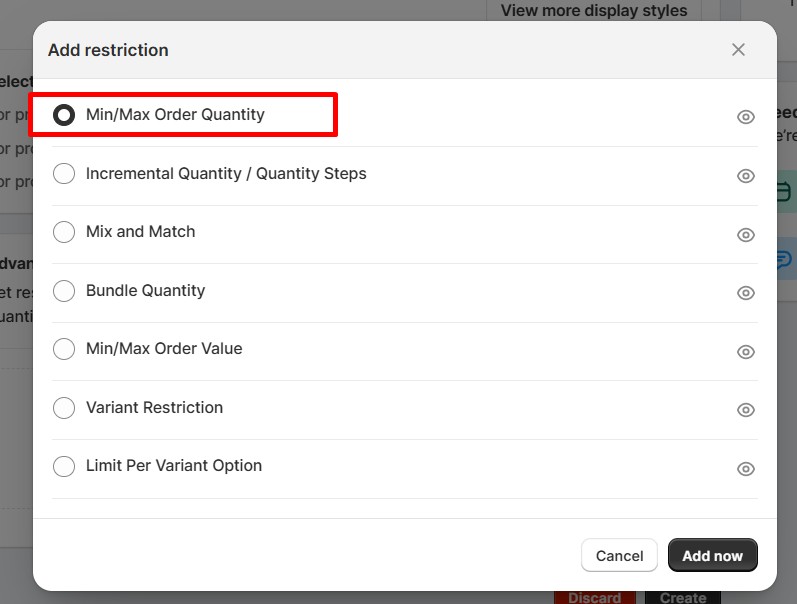 order quantity limits for product variants - Shopify manual setting metafields