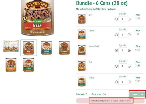 The total quantity must be at least 6