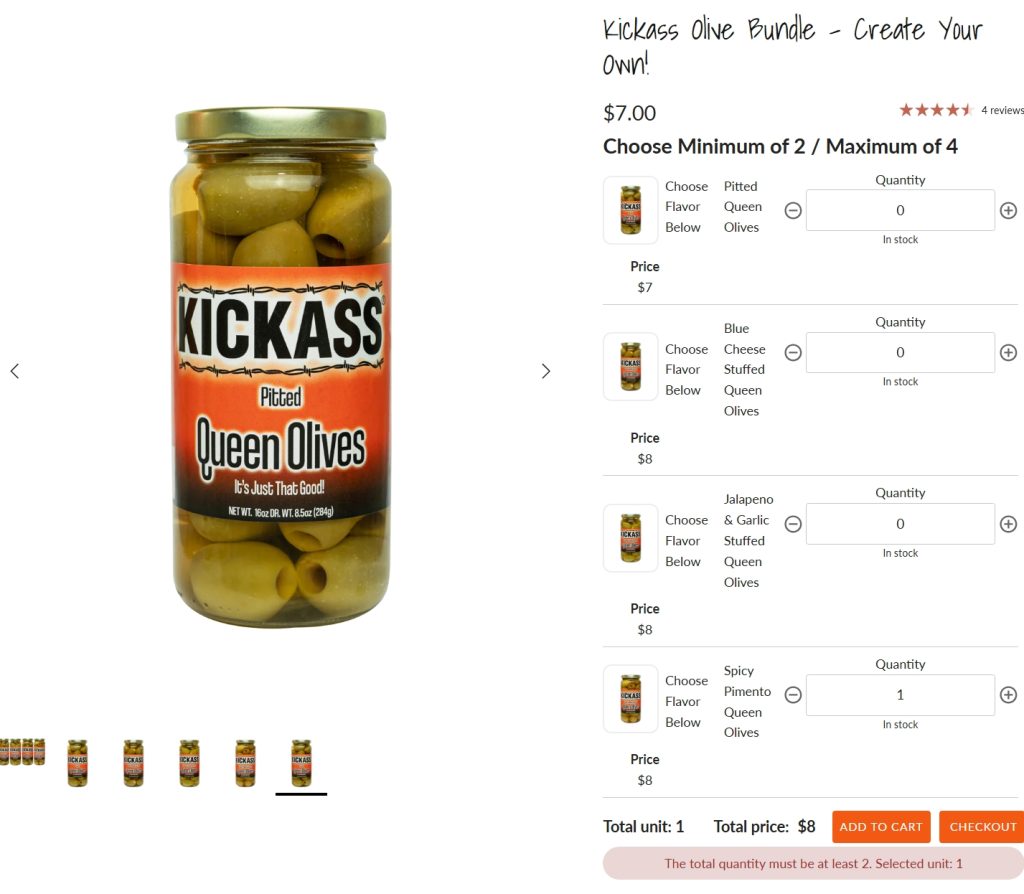 The total quantity must be at least 2