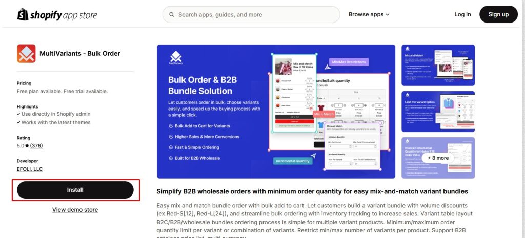 b2b inventory management -MultiVariants Install