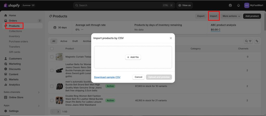 Shopify bulk import-export - how to import product data