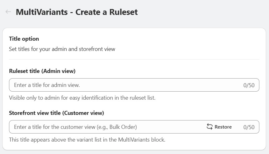 set titles for your admin and storefront view