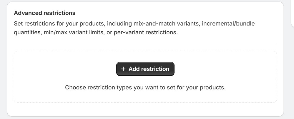 shopify minimum order quantity - MultiVariants Add restriction