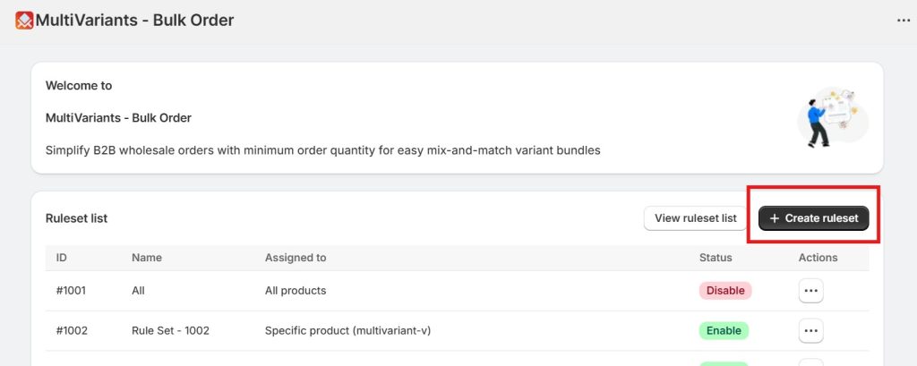shopify minimum order quantity - MultiVariants create ruleset