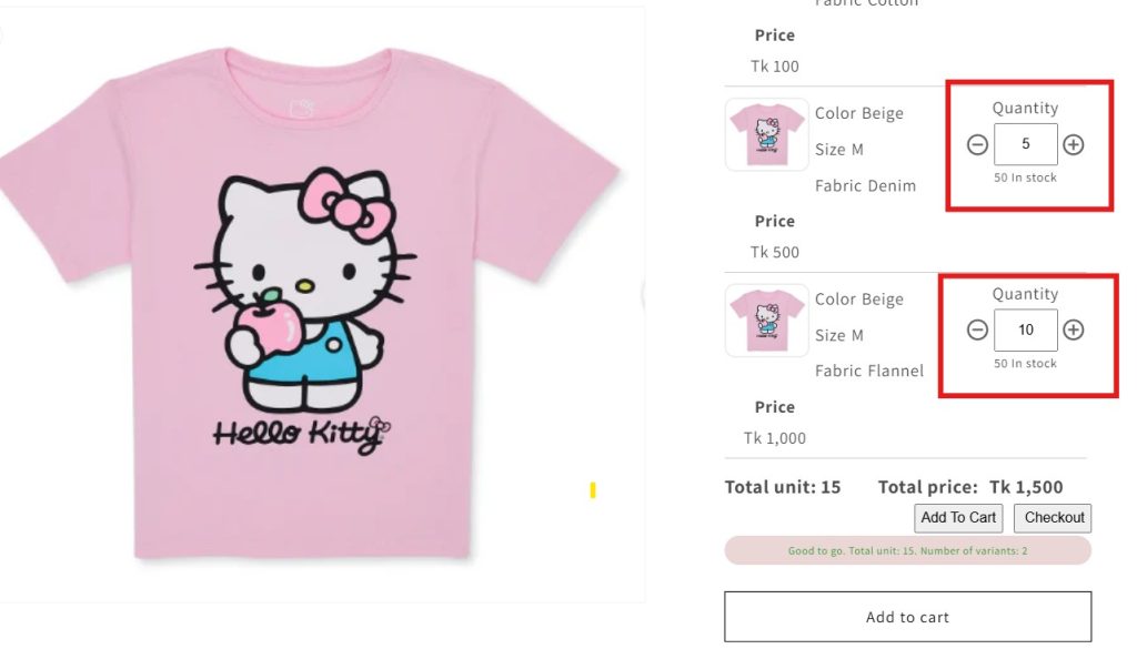 shopify order limits - MultiVariants product page