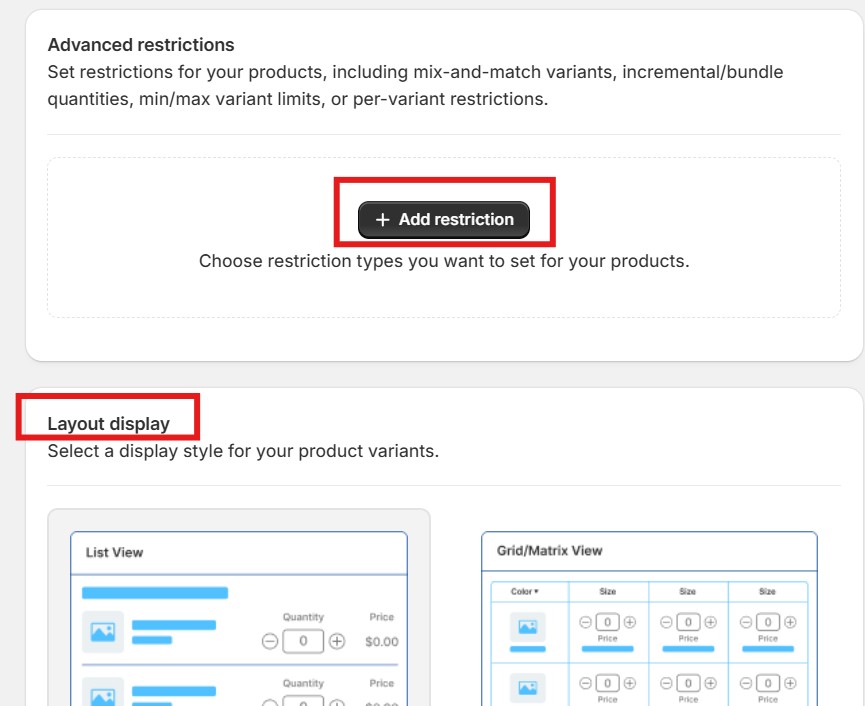 christmas bulk - MultiVariants restrictions and layout