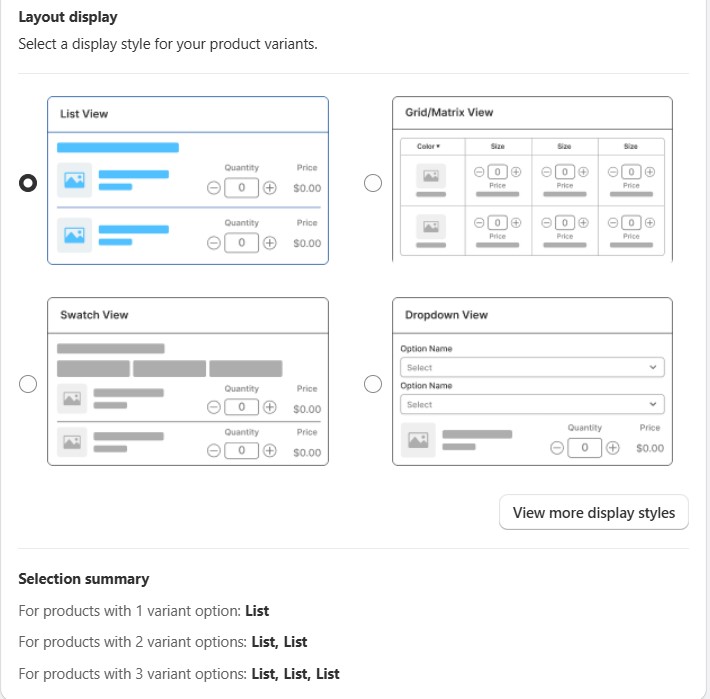 four layout display styles of MultiVariants