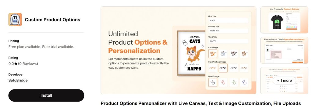 custom product options