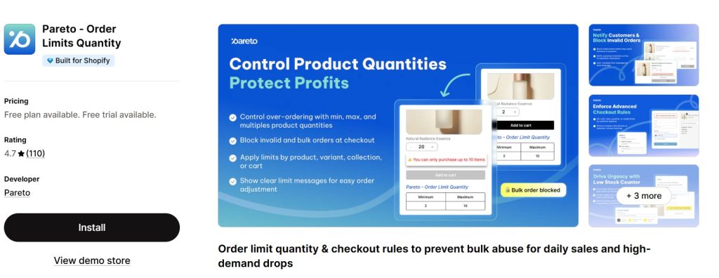 Pareto order limit quantity