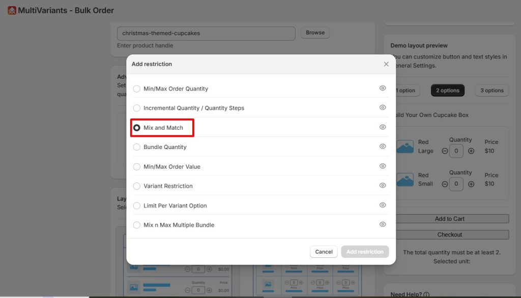 mix and match restriction