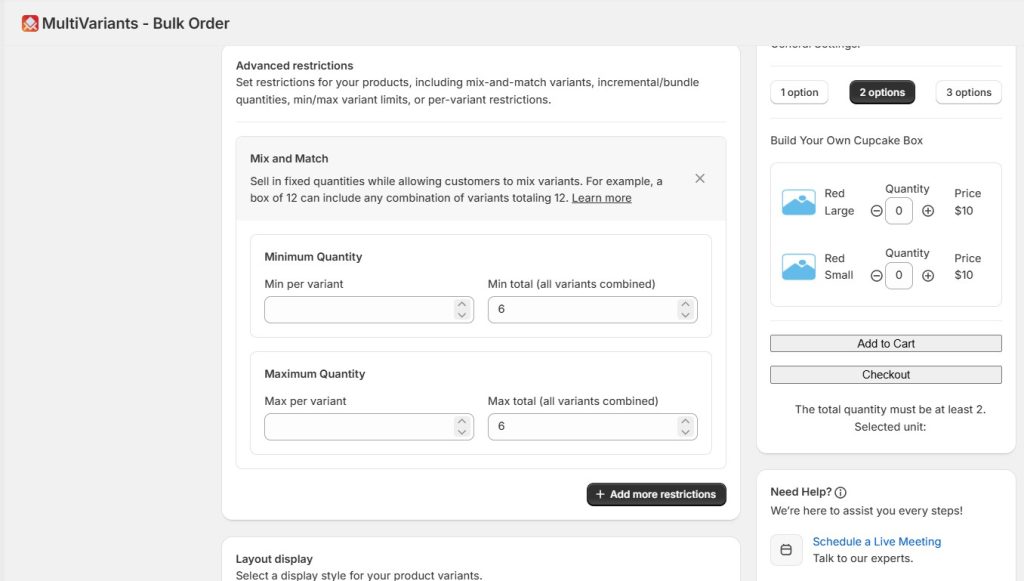 Choose min/ max total (all variants combined)