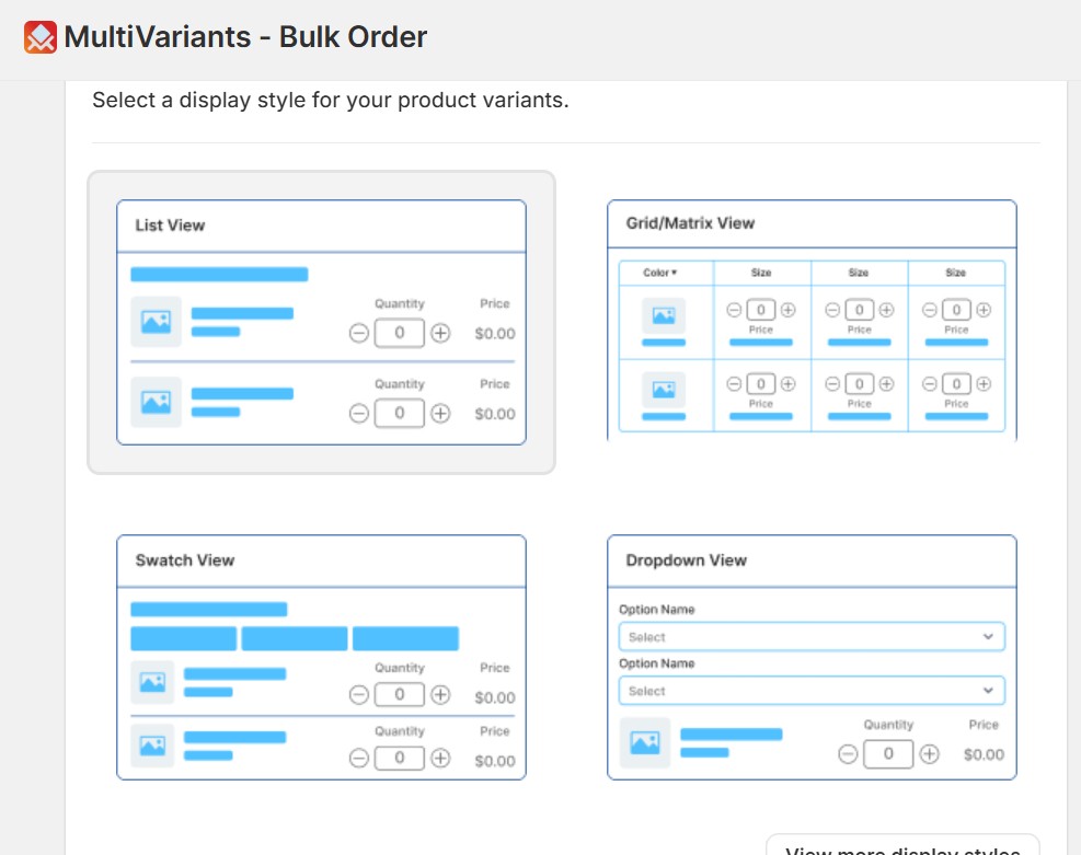 how to manage product variants on shopify - page layout with MultiVariants