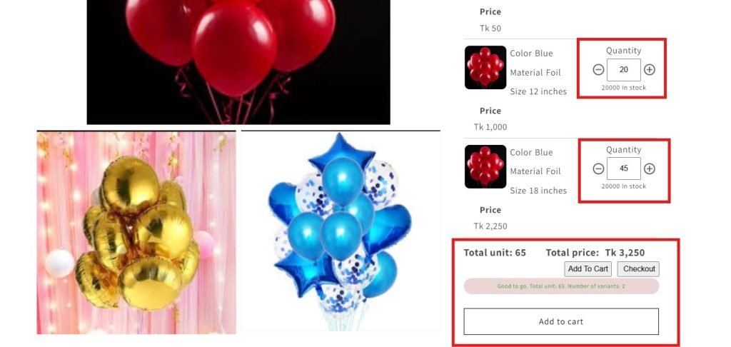 shopify bulk order apps - multivariants add to cart