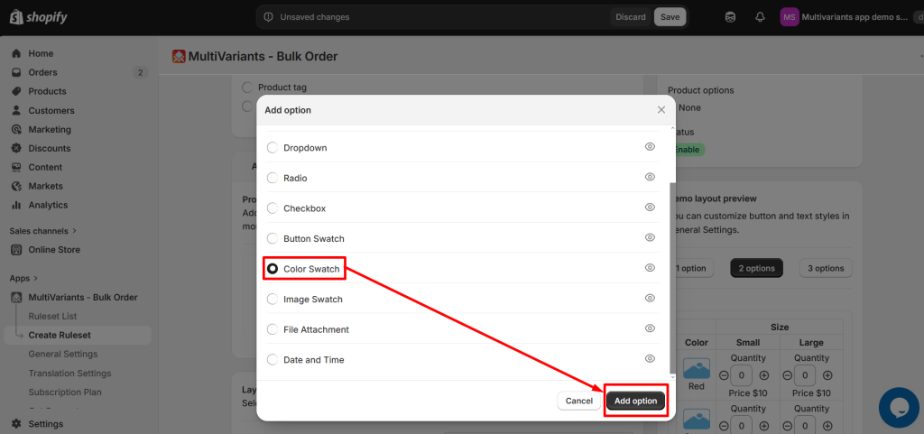 How to set up the custom Color Swatch Option? - MultiVariants - Bulk ...