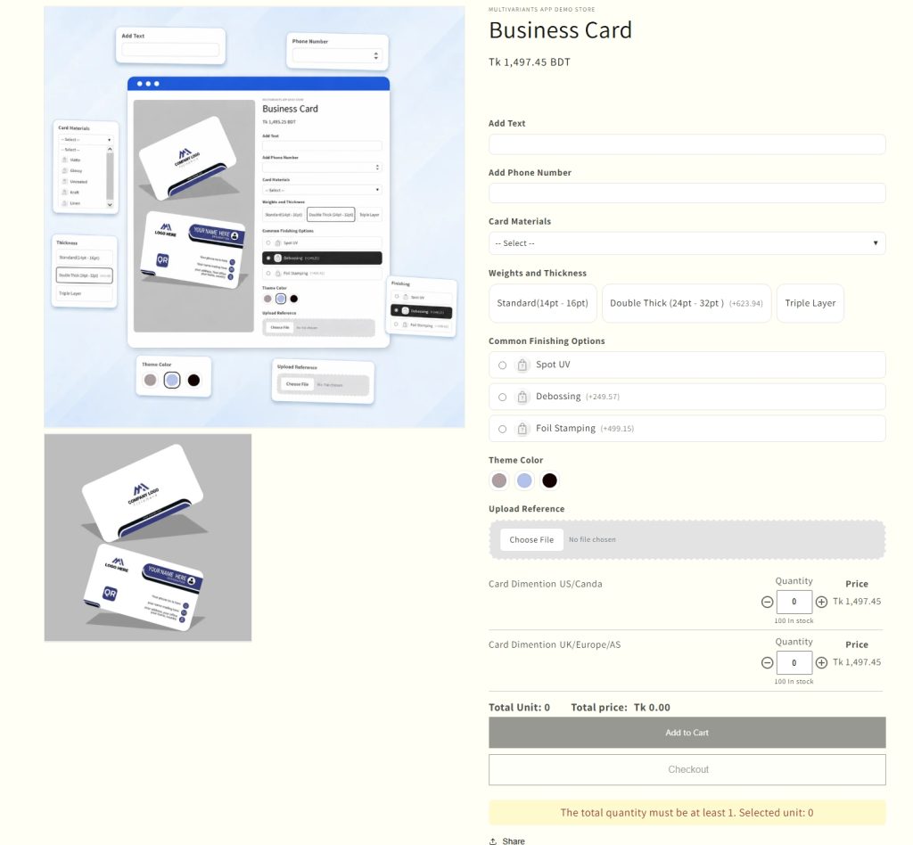 Shopify Product variants with MultiVariants