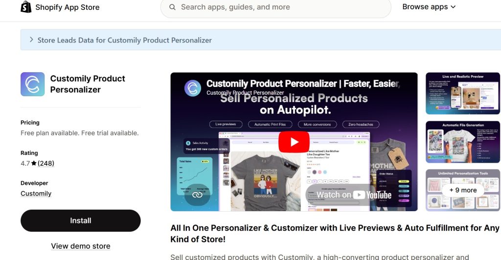 best shopify apps for selling t-shirts - customily