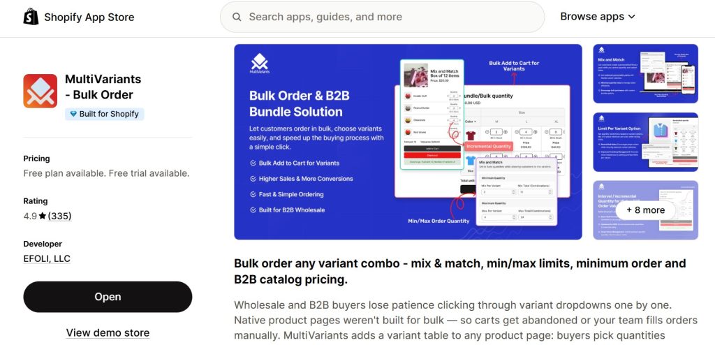 best shopify apps for selling t-shirts - multivariants on shopify app store