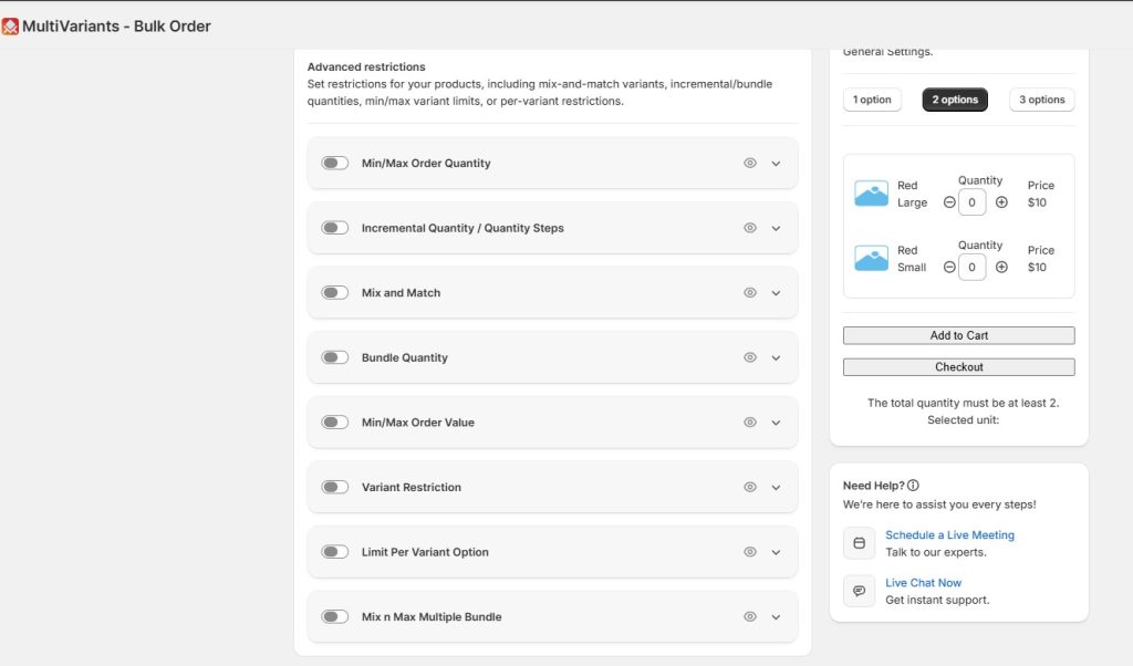 best shopify apps for selling t-shirts - multivariants restrictions
