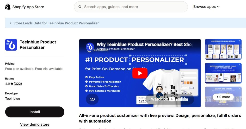 best shopify apps for selling t-shirts - teeinblue