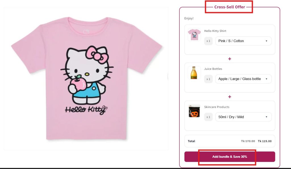 best shopify apps for selling t-shirts - tshirt  - pushbundle cross-sell offer