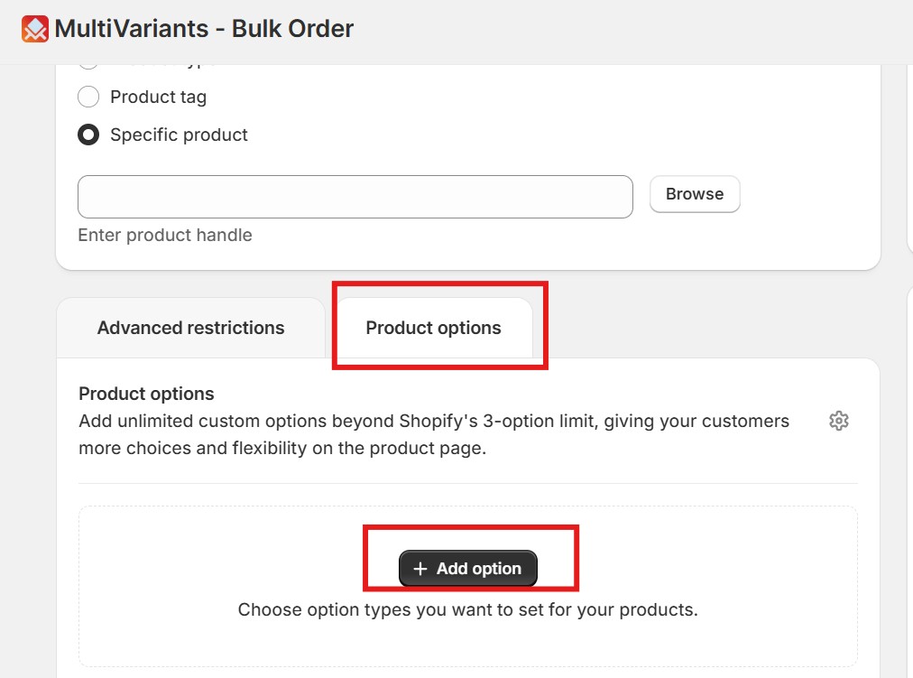 shopify product options - multivariants add options