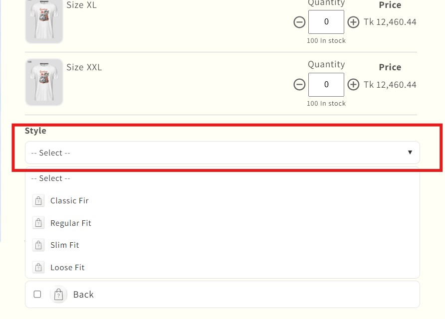 shopify product options - multivariants dropdown
