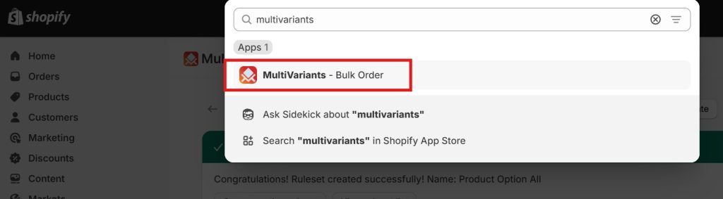 shopify product options - multivariants from admin