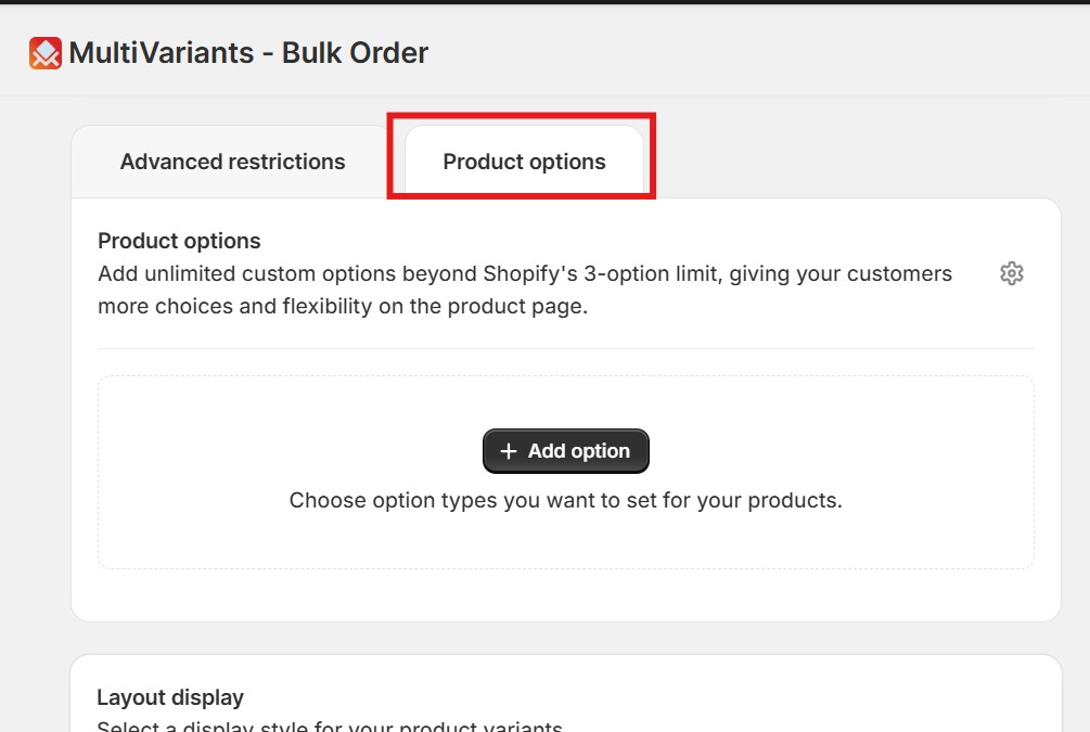 shopify product options - multivariants product options