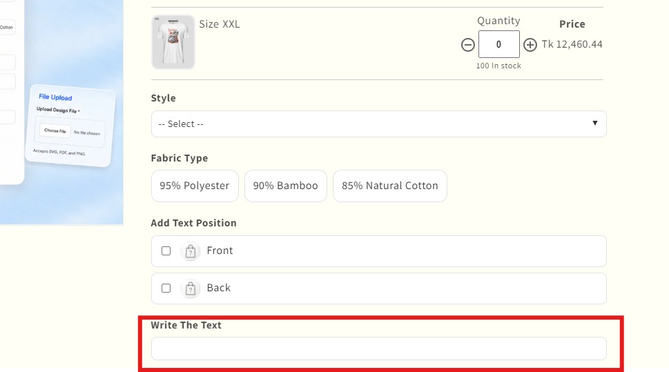 shopify product options - multivariants text