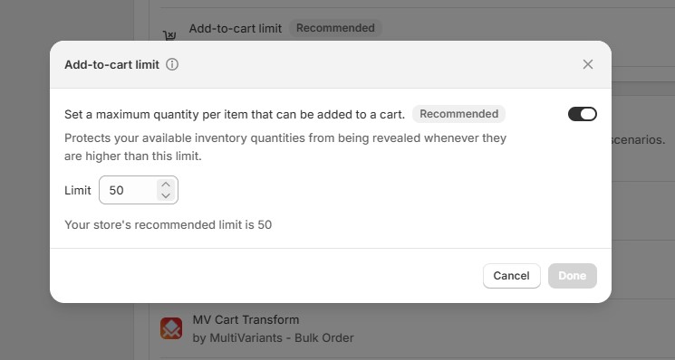 Add to cart limit by Shopify