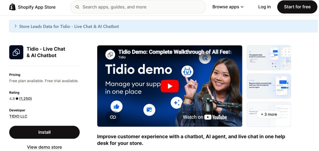 Best Shopify Apps for Makeup Stores - tidio on shopify app store