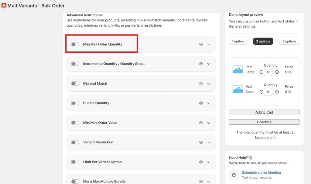 Shopify B2B ordering mistakes - multivariants MOQ