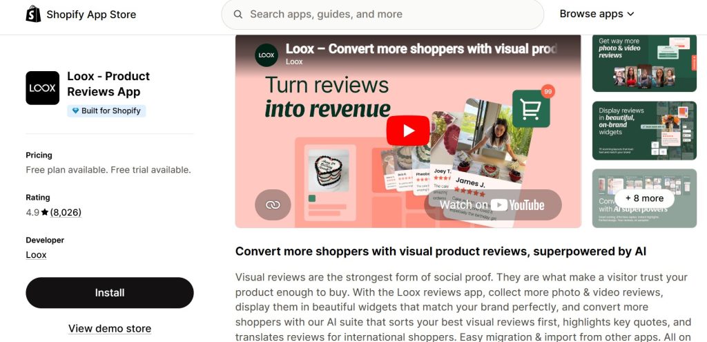 best Shopify apps for fitness accessories store - loox on shopify app store