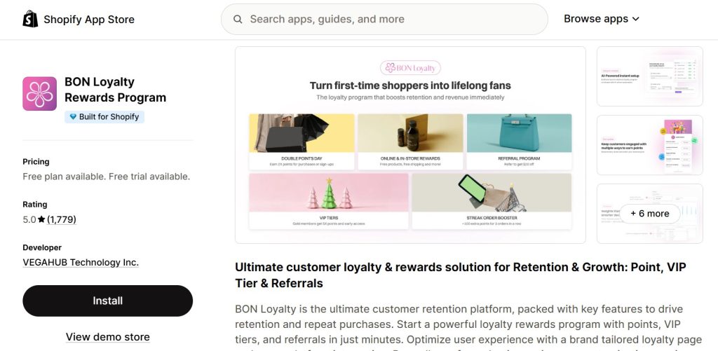 best Shopify apps for selling vitamins and supplements - bon loyalty rewards program